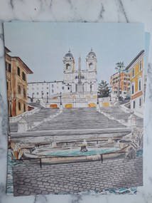 Grafika Keretezés Olaszország Róma Firenze Pisa Velence 20cm x 25 cm IT9
