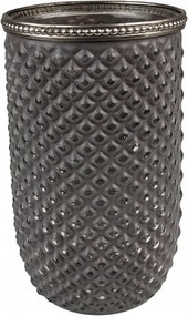 Szürke üveg melegítő gyertyatartó dekoratív szegéllyel 10x17 cm