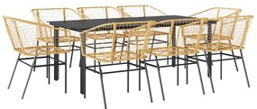 vidaXL 9 észes barna polyrattan üveg kerti étkezőgarnitúra