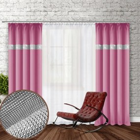 Függöny szalaggal és cirkonokkal 140x250 cm rózsaszín