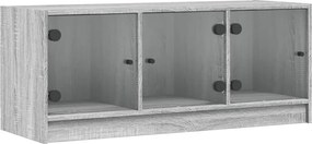 vidaXL szürke sonoma színű TV-szekrény üvegajtókkal 102 x 37 x 42 cm