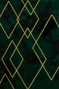 80x150 cm Palackos Zöld Gyémánt Szőnyeg Nappaliba Arany Rombusz Vonalak