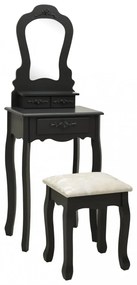 Fekete császárfa fésülködőasztal-szett ülőkével 50x59x136 cm