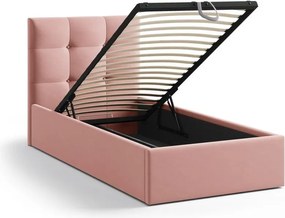 Rózsaszín kárpitozott ágyneműtartós egyszemélyes ágy ágyráccsal 90x200 cm Phaedra – Micadoni