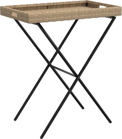 vidaXL bézs összecsukható polyrattan tálcaasztal 65 x 40 x 75 cm