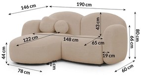 Világosbarna buklé sarokkanapé (bal oldali-heverő résszel) Orbit – Ropez