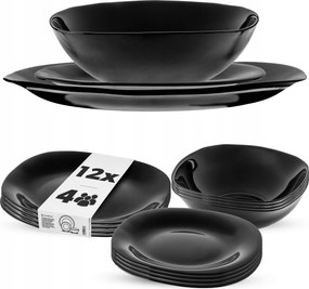 Étkészlet Tányér Szett 12db-OS Tányér Szett Étkészlet Fekete