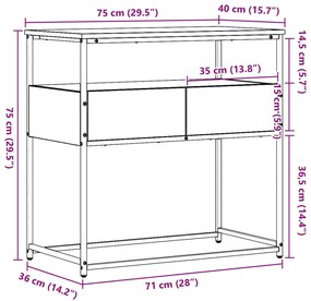 Konzol Asztal Régi Fa 75x40x75 cm Mérnöki Fa és Acél