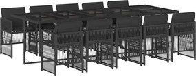 vidaXL 11 részes fekete polyrattan kerti étkezőgarnitúra párnákkal