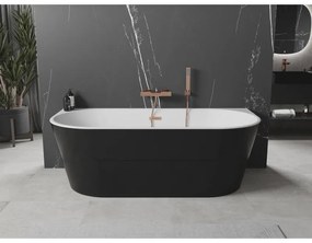 Mexen Oval, szabadon álló falra szerelhető kád 160 x 80 cm, fehér-fekete, rózsaszín arany túlfolyó, 52671608075-60