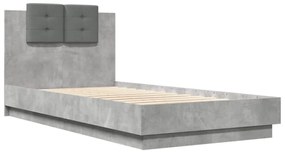betonszürke szerelt fa ágykeret fejtámlával 90 x 190 cm