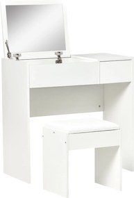 HOMCOM Modern Dizájnú Sminkasztal 80L x 40W x 79H cm Retró Tükör, Fiók, Tárolás Fehér + Puff | Aosom