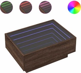 vidaXL barna tölgy szerelt fa dohányzóasztal LED-del 70 x 50 x 30 cm