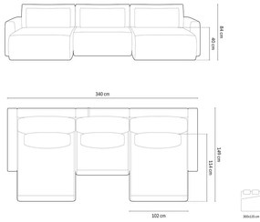 Bézs bársony kinyitható tárolóhelyes sarokkanapé (U alakú) Belfast – Cosmopolitan Design