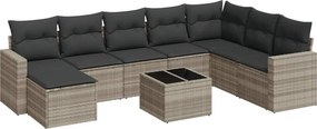 vidaXL 9 részes világosszürke polyrattan kerti ülőgarnitúra párnával