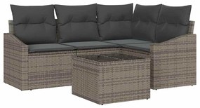 vidaXL Kanapé Szett párnával 5 pcs Szürke polirattan