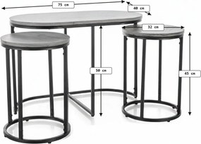 Konferenciasztal TWIXE kis asztalkákkal 75x40 cm, fekete/tölgy artisan dekorációval