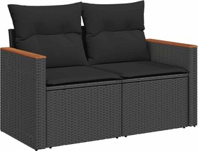 vidaXL 2 személyes fekete polyrattan kerti kanapé párnával