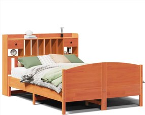 vidaXL barna tömör fenyőfa könyvespolcos ágy matrac nélkül 160 x 200cm