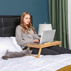Bambusz laptop asztal szellőző lyukakkal, állítható magasság 55x35cm