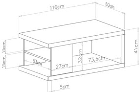 LORA dohányzóasztal polccal és tárolóval, bézs/fekete