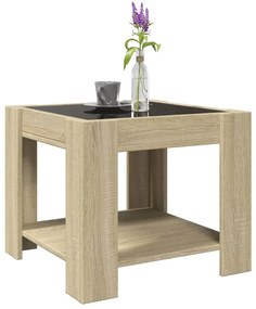 sonoma tölgy szerelt fa dohányzóasztal LED-del 53 x 53 x 45 cm