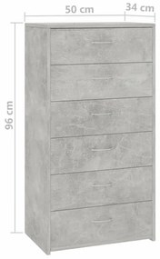 6-fiókos betonszürke szerelt fa tálalószekrény 50 x 34 x 96 cm