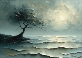 Üveg kép - Olajfestmény egy fa az óceánnal (70x50 cm)