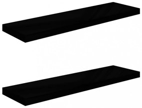 2 db magasfényű fekete MDF lebegő fali polc 90 x 23,5 x 3,8 cm