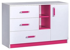 Komód 130 TO07 Tukino (fehér + fehér + rózsaszín). 1070060