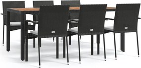 vidaXL 7 részes fekete polyrattan kerti étkezőgarnitúra párnával