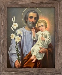 Vászonkép 30x25 Szent József Jézus Krisztus Tölgyfa Keret