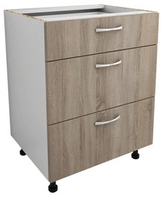 Benita 3 fiókos Alsó konyhaszekrény Sonoma Tölgy-Fehér 60x50x80 cm N