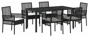 vidaXL Kert étkező szett párnával 7 pcs Fekete polirattan