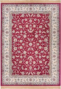 Nappali szőnyeg 195x300cm, klasszikus piros-krém mintás, rojtokkal