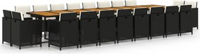 vidaXL 21 részes fekete polyrattan kerti étkezőgarnitúra párnákkal