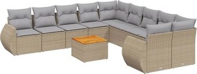 vidaXL 11 részes bézs polyrattan kerti ülőgarnitúra párnákkal