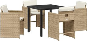 vidaXL Kert étkező szett párnával 5 pcs Bézs polirattan