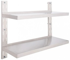 kétszintes rozsdamentes acél falra szerelhető polc 100 x 30 cm