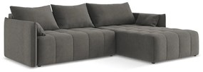 Sötétszürke kinyitható-tárolóhelyes sarokkanapé (jobb oldali-heverő résszel) Moku – Makamii