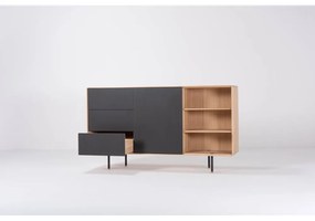 Fekete-natúr színű tölgyfa alacsony komód 176x100 cm Fina – Gazzda