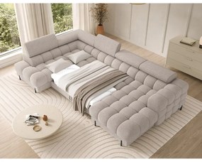 Bézs buklé kinyitható sarokkanapé (bal oldali-U alakú) Feraria – ELTAP