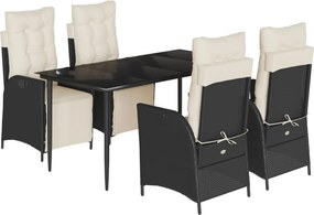 vidaXL 5 részes fekete polyrattan kerti étkezőgarnitúra párnákkal