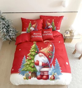 3 részes karácsonyi flanel lepedők 3D polipamut piros törpe 200x140cm+90x70cm TiaHome