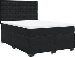 vidaXL fekete bársony rugós ágy matraccal 140 x 190 cm