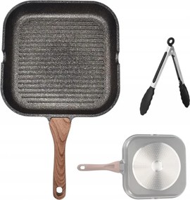 Öntöttvas Grill Serpenyő Robusztus Nehéz Indukciós Gáz 28X28CM Fekete