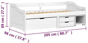 IRUN fehér tömör fenyőfa kanapéágy 3 fiókkal 90 x 200 cm