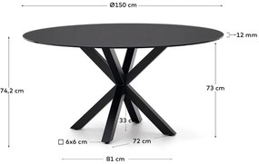 Fekete kerek étkezőasztal üveg asztallappal ø 150 cm Argo – Kave Home
