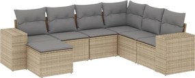vidaXL 7 részes bézs polyrattan kerti ülőgarnitúra párnákkal