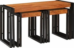 vidaXL Fészekasztal 3 pcs Barna és fekete Tömör akácfa és fém